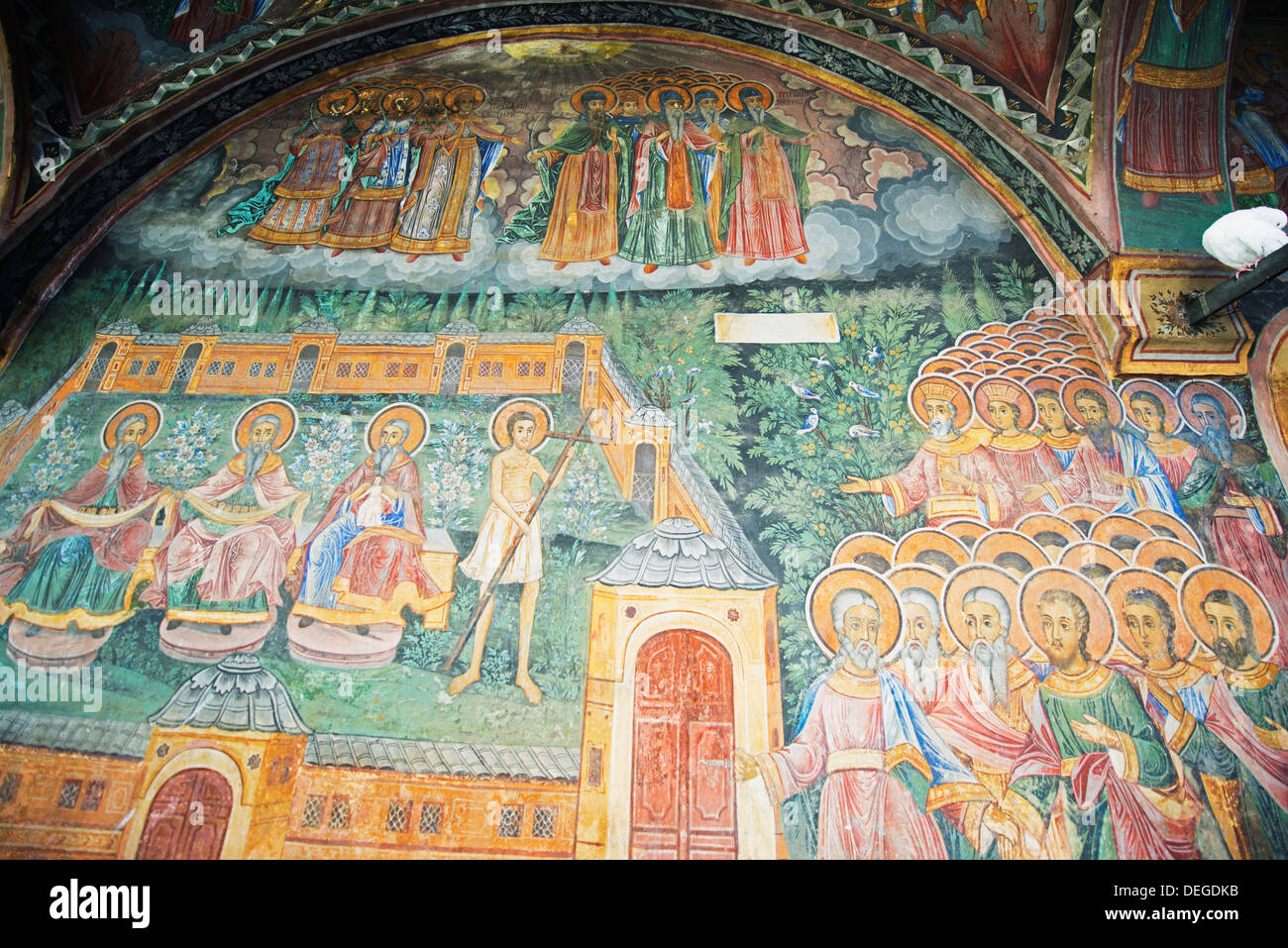 Kirche der Heiligen Jungfrau, Wandbild Fresken von Zahari Zograf, Troyan Kloster, Bulgarien, Europa Stockfoto