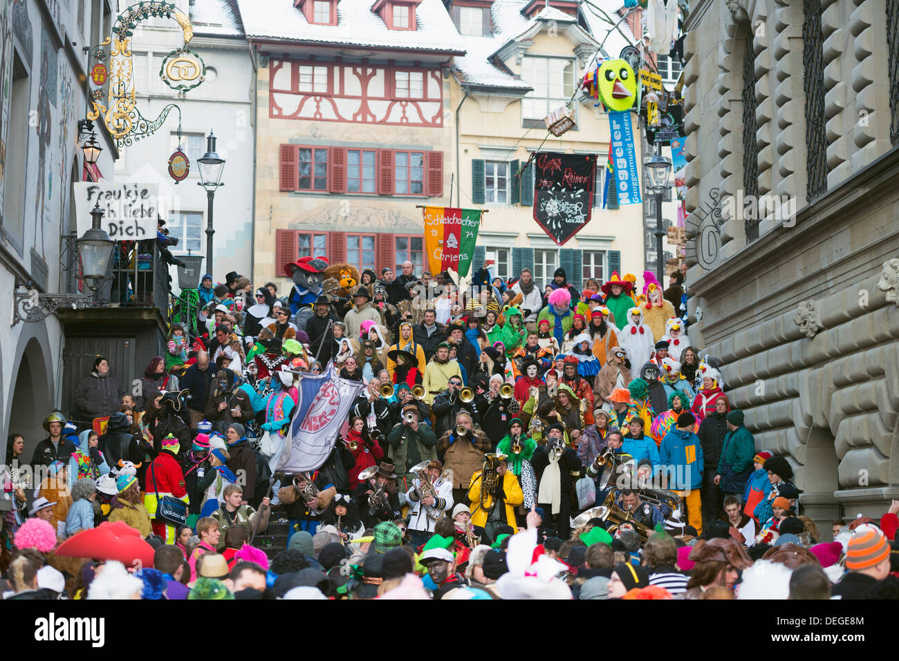 Fasnact Feder Karneval Parade, Luzern, Schweiz, Europa Stockfoto
