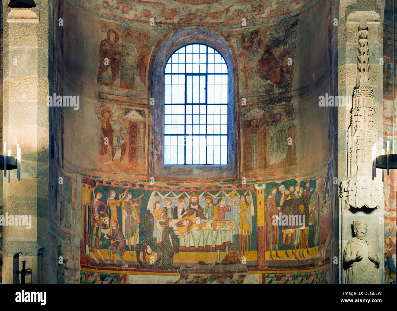 Karolingischen und romanischen Fresken, Kirche der Benediktiner Kloster St. Johann, UNESCO, Müstair, Graubünden, Schweiz Stockfoto