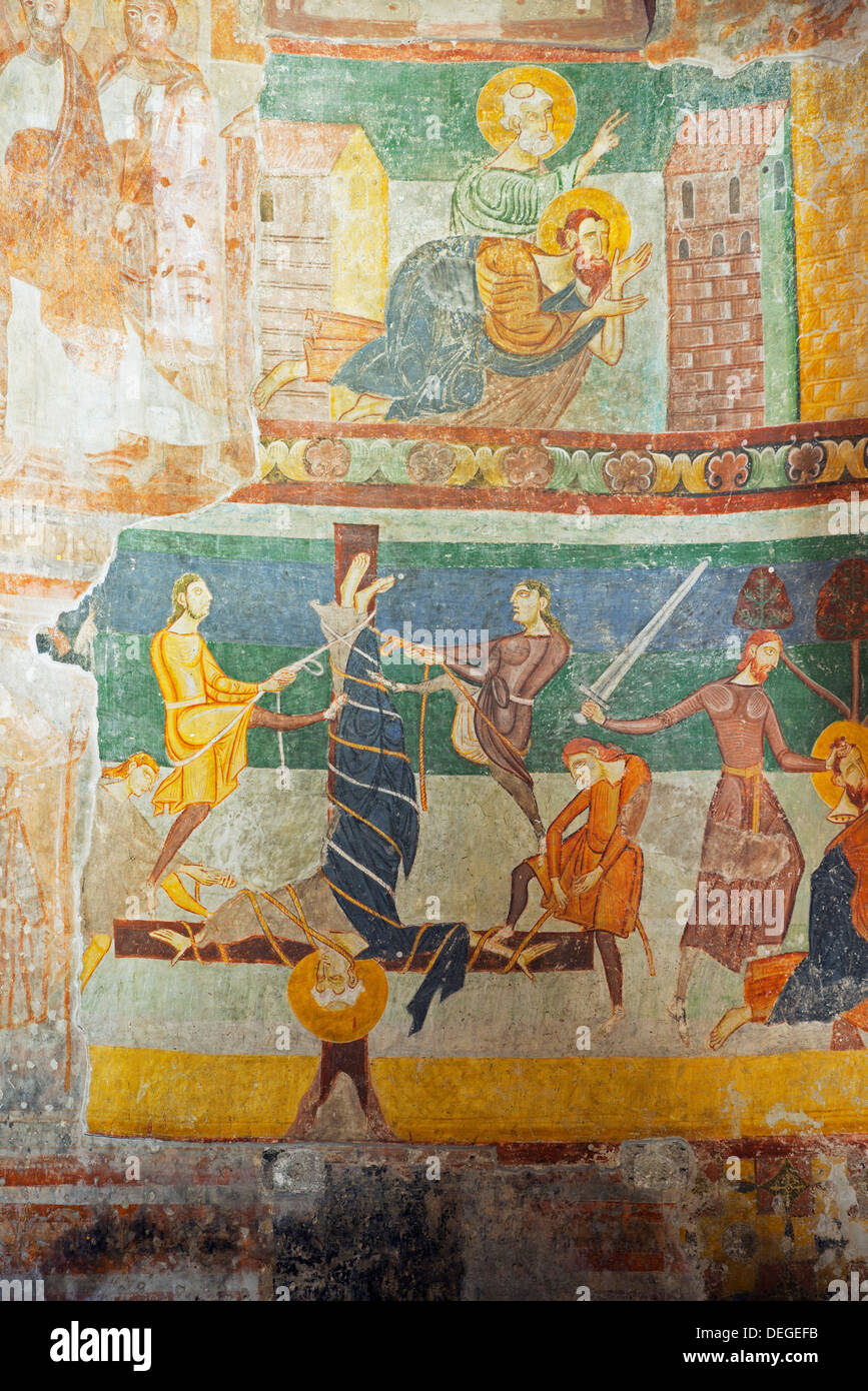 Karolingischen und romanischen Fresken, Kirche der Benediktiner Kloster St. Johann, UNESCO, Müstair, Graubünden, Schweiz Stockfoto