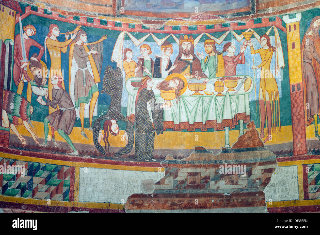 Karolingischen und romanischen Fresken, Kirche der Benediktiner Kloster St. Johann, UNESCO, Müstair, Graubünden, Schweiz Stockfoto