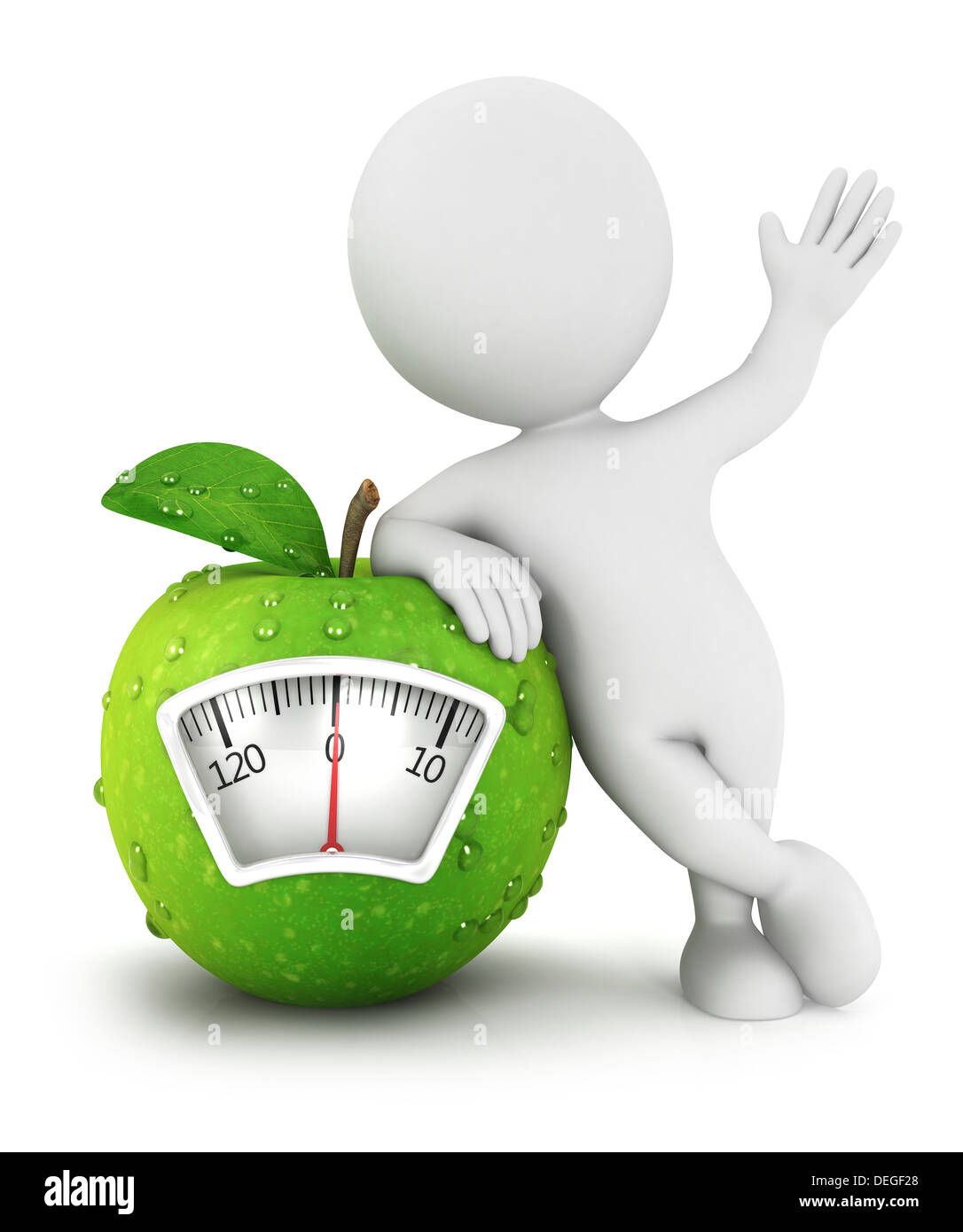 3D White Menschen Apple Skala Konzept, isolierten weißen Hintergrund, 3d Bild Stockfoto