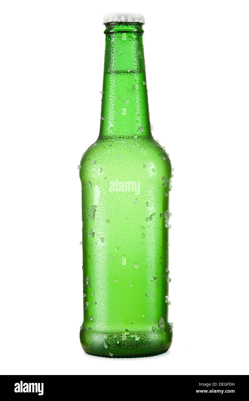 Eine Flasche Bier auf einem weißen Hintergrund isoliert. Stockfoto