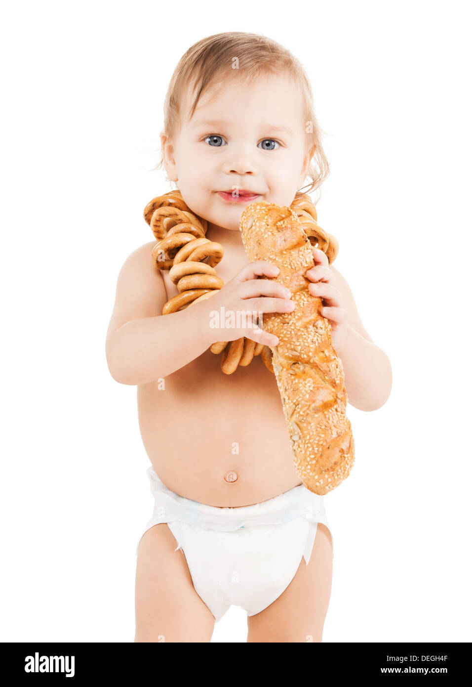 niedliche Todler lange Brot essen Stockfoto