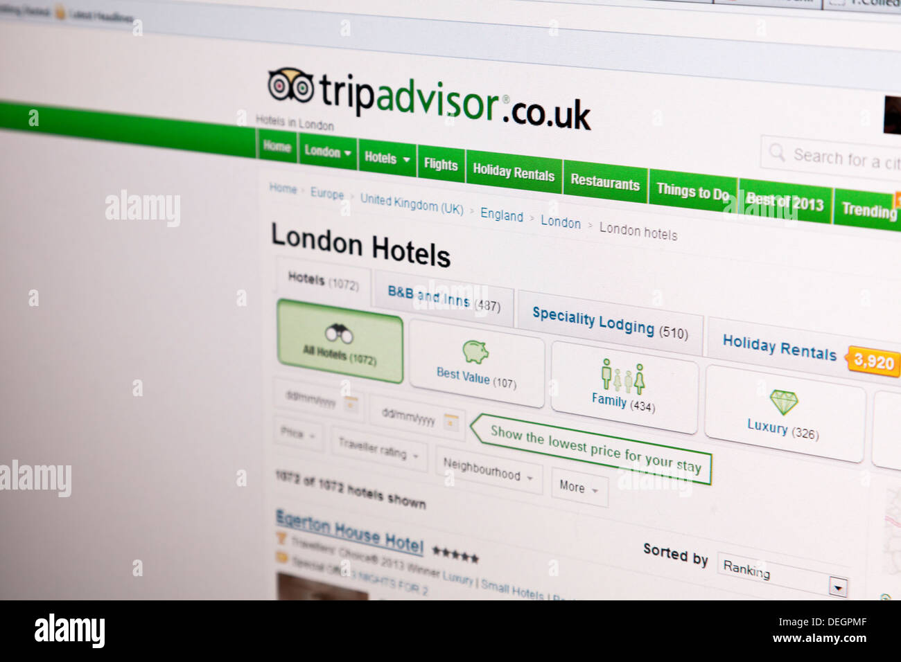TripAdvisor Reise Berater Internet Website UK Version tripadvisor.co.uk Stockfoto