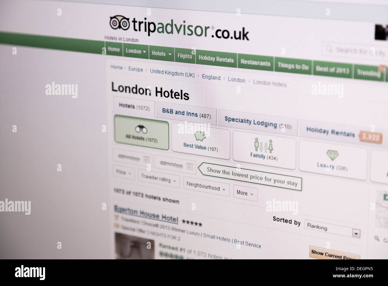 TripAdvisor Reise Berater Internet Website UK Version tripadvisor.co.uk Stockfoto