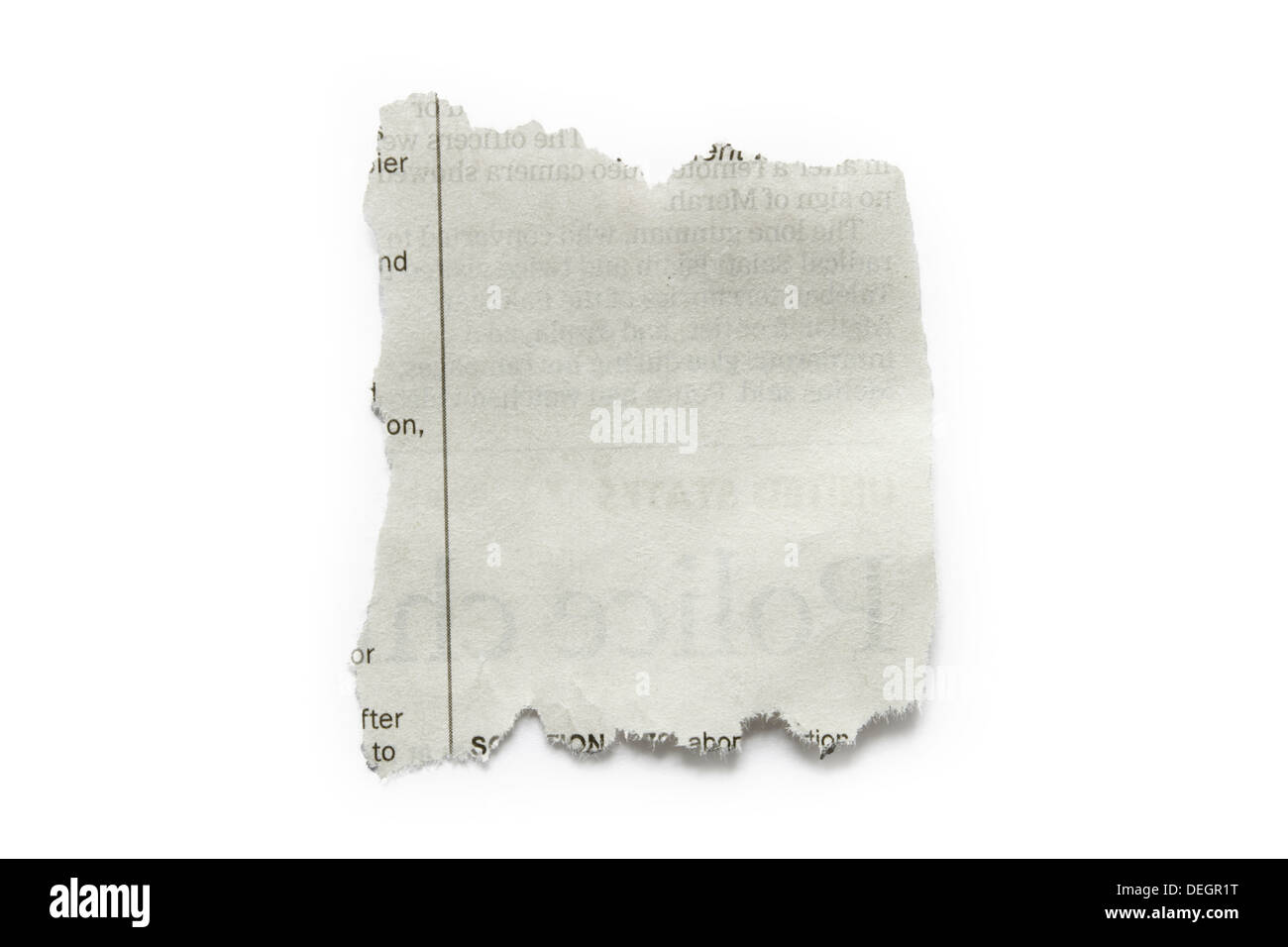 Stück zerrissenes Papier isoliert auf einfarbigen Hintergrund. Textfreiraum Stockfoto