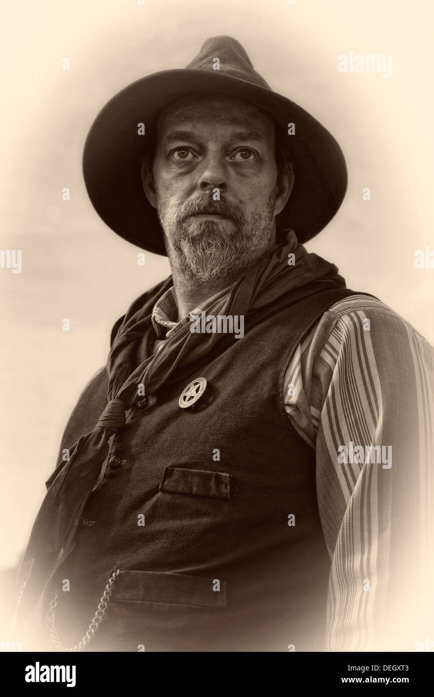 Owen Clarke ein Cowboy in Ingletons Wild West Wochenende mit der amerikanische Bürgerkrieg Society, Ingleton, UK Stockfoto