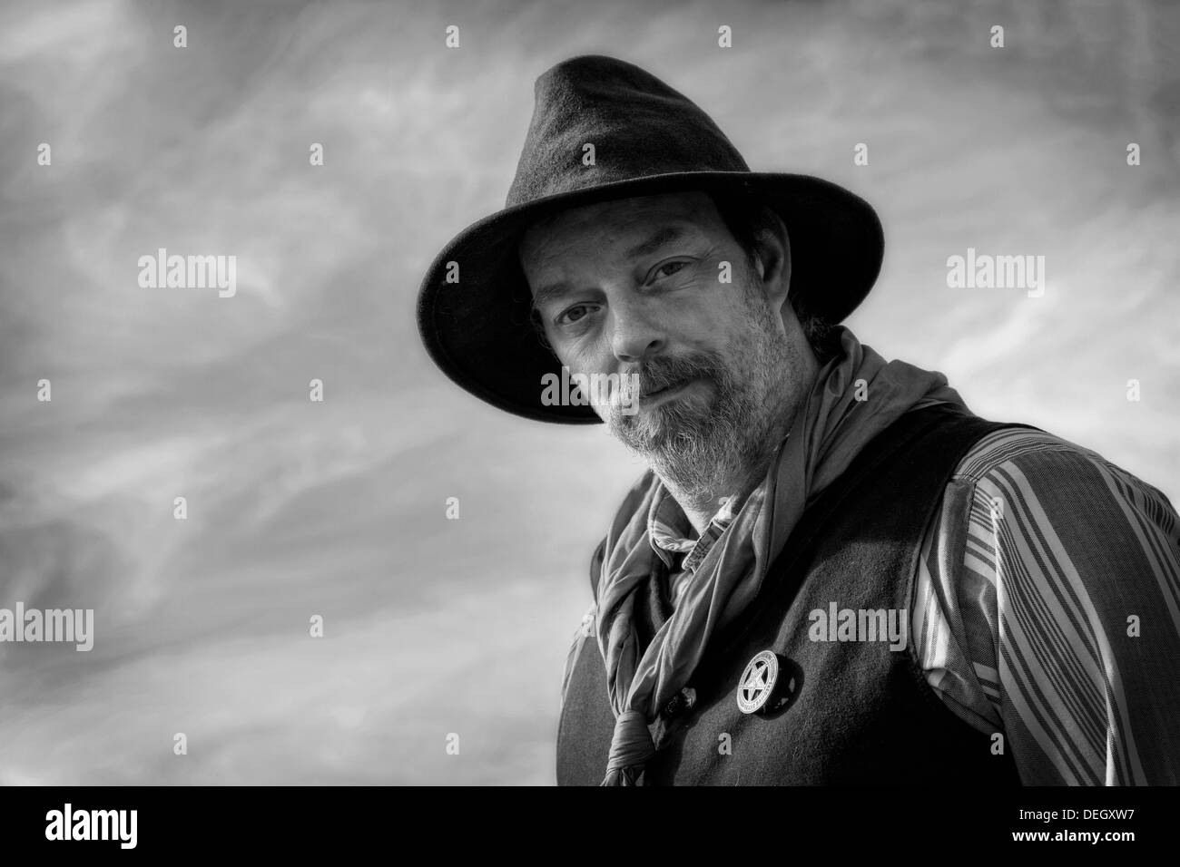 Owen Clarke ein Cowboy in Ingletons Wild West Wochenende mit der amerikanische Bürgerkrieg Society, Ingleton, UK Stockfoto