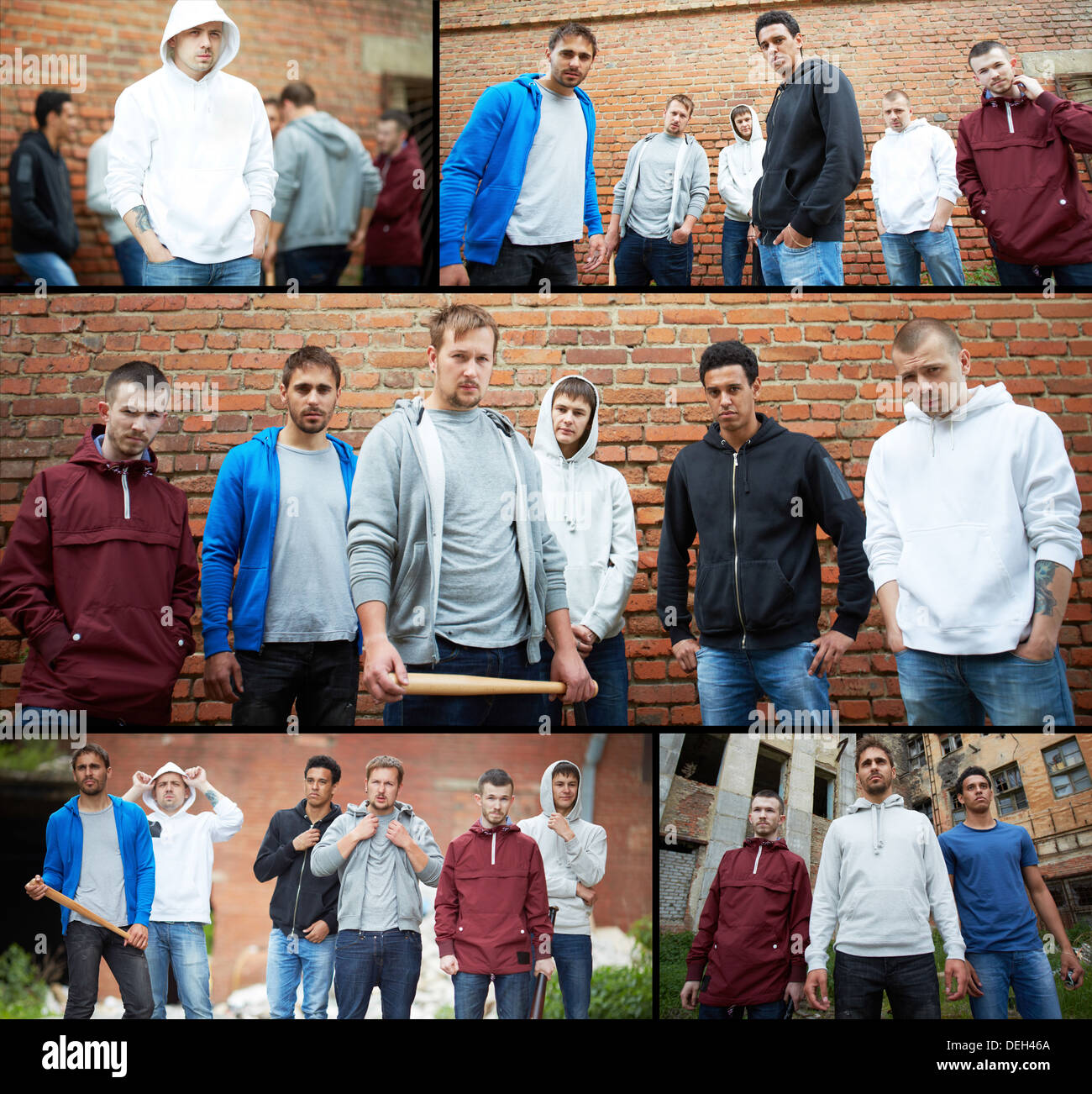 Collage aus street Hooligans oder Rapper Stockfoto