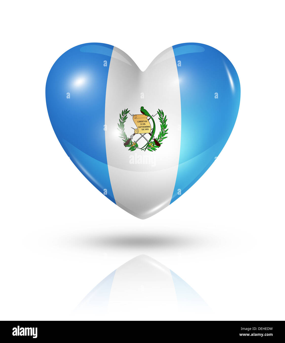 Liebe-Guatemala-Symbol. 3D Herz Flaggensymbol isoliert auf weiss mit Beschneidungspfad Stockfoto