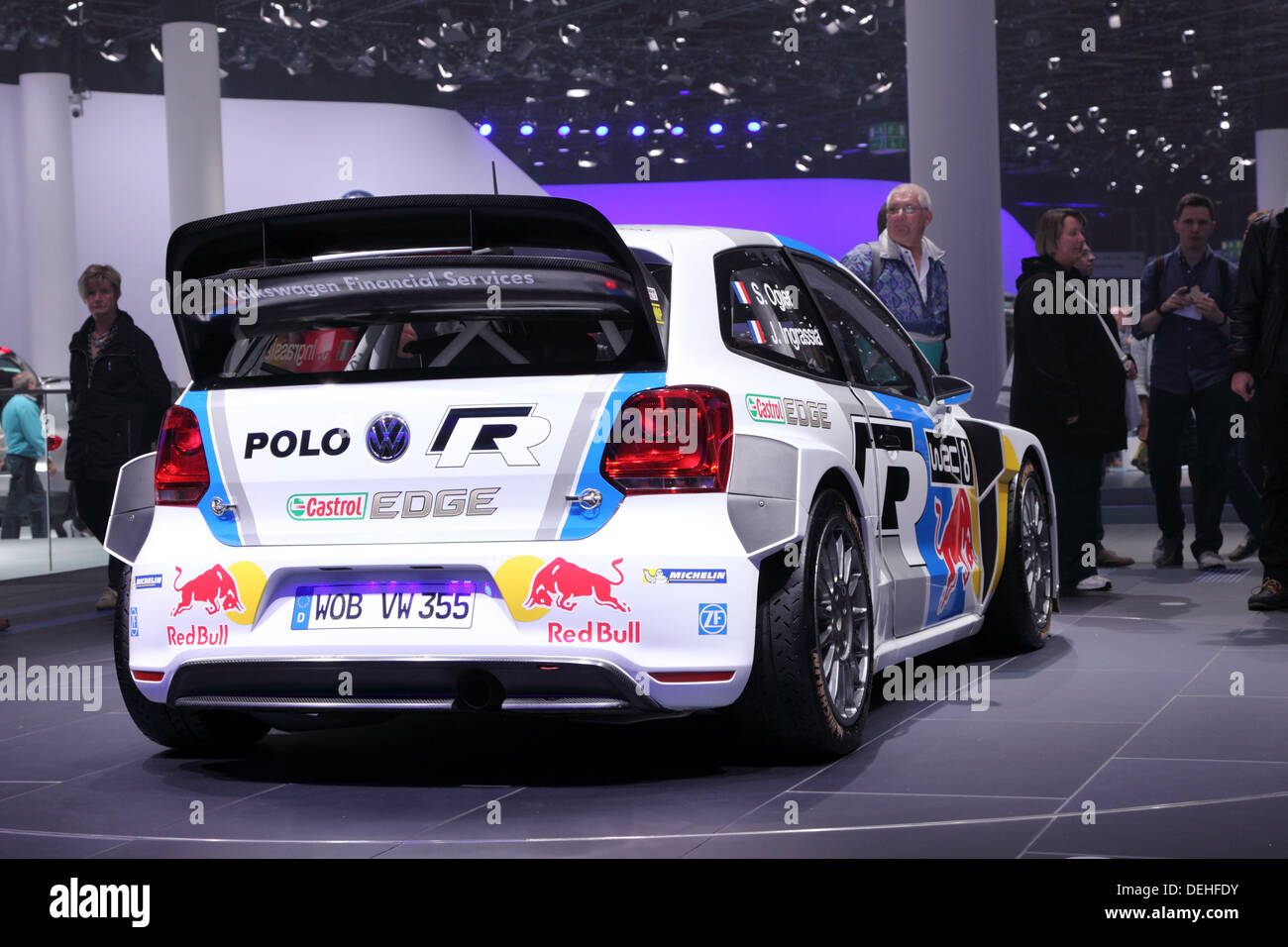 Internationale Automobilausstellung in Frankfurt am Main, Deutschland. Volkswagen Polo WRC Rallye-Rennwagen auf der 65. IAA präsentiert Stockfoto