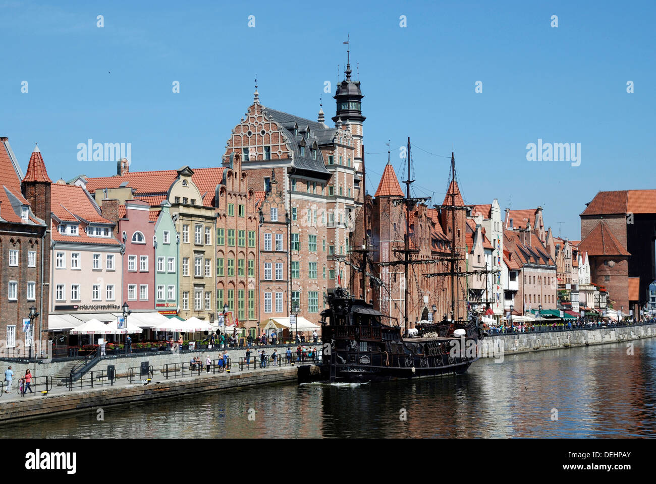 Historische Altstadt von Danzig mit dem alten Hafen auf der Mottlau. Stockfoto