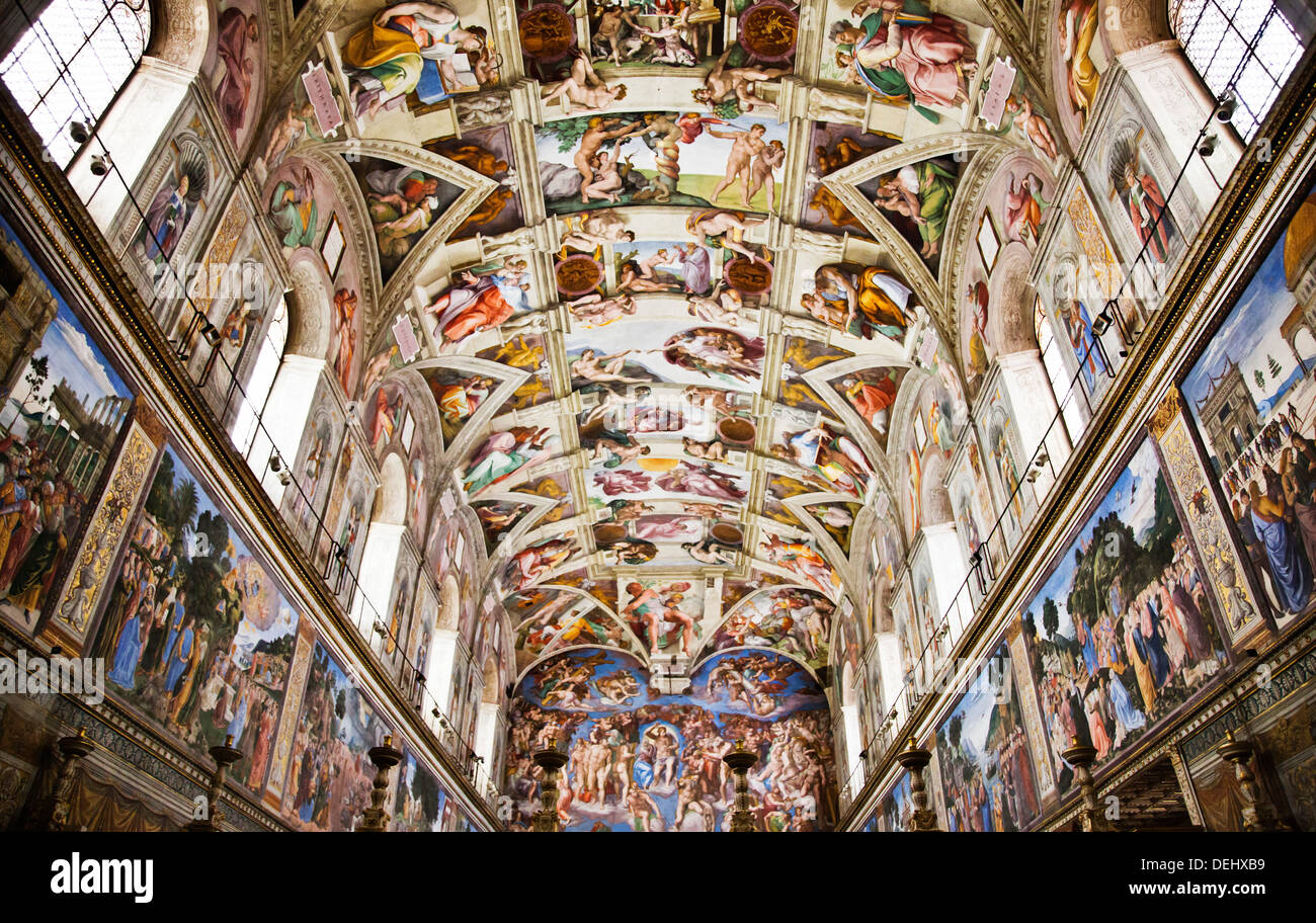 Fresko in der Sixtinischen Kapelle, Vatikanische Museen, Vatikanstadt, Rom, Latium, Italien Stockfoto