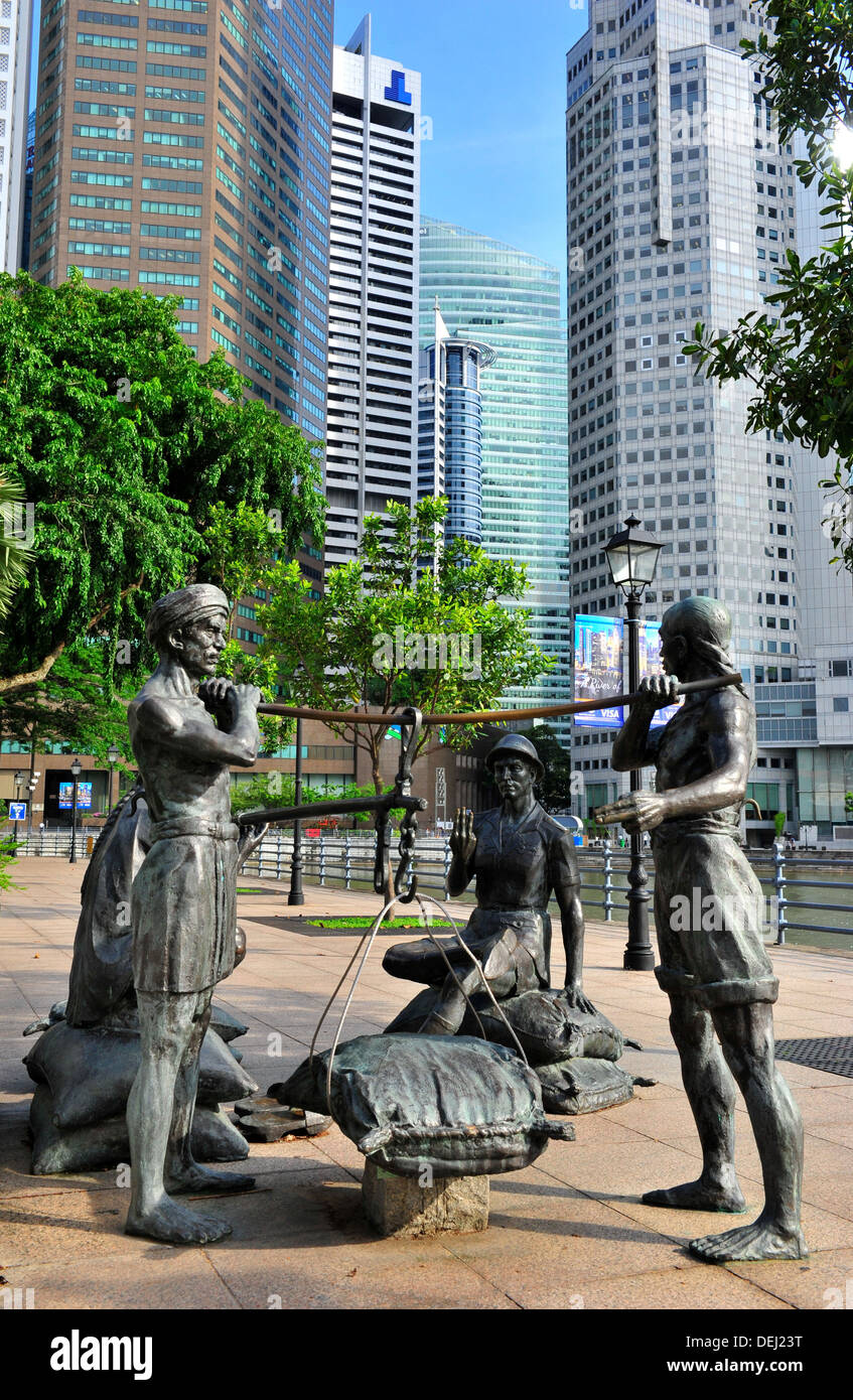 Sightseeing am Singapore River - Kunst-Skulptur Stockfoto