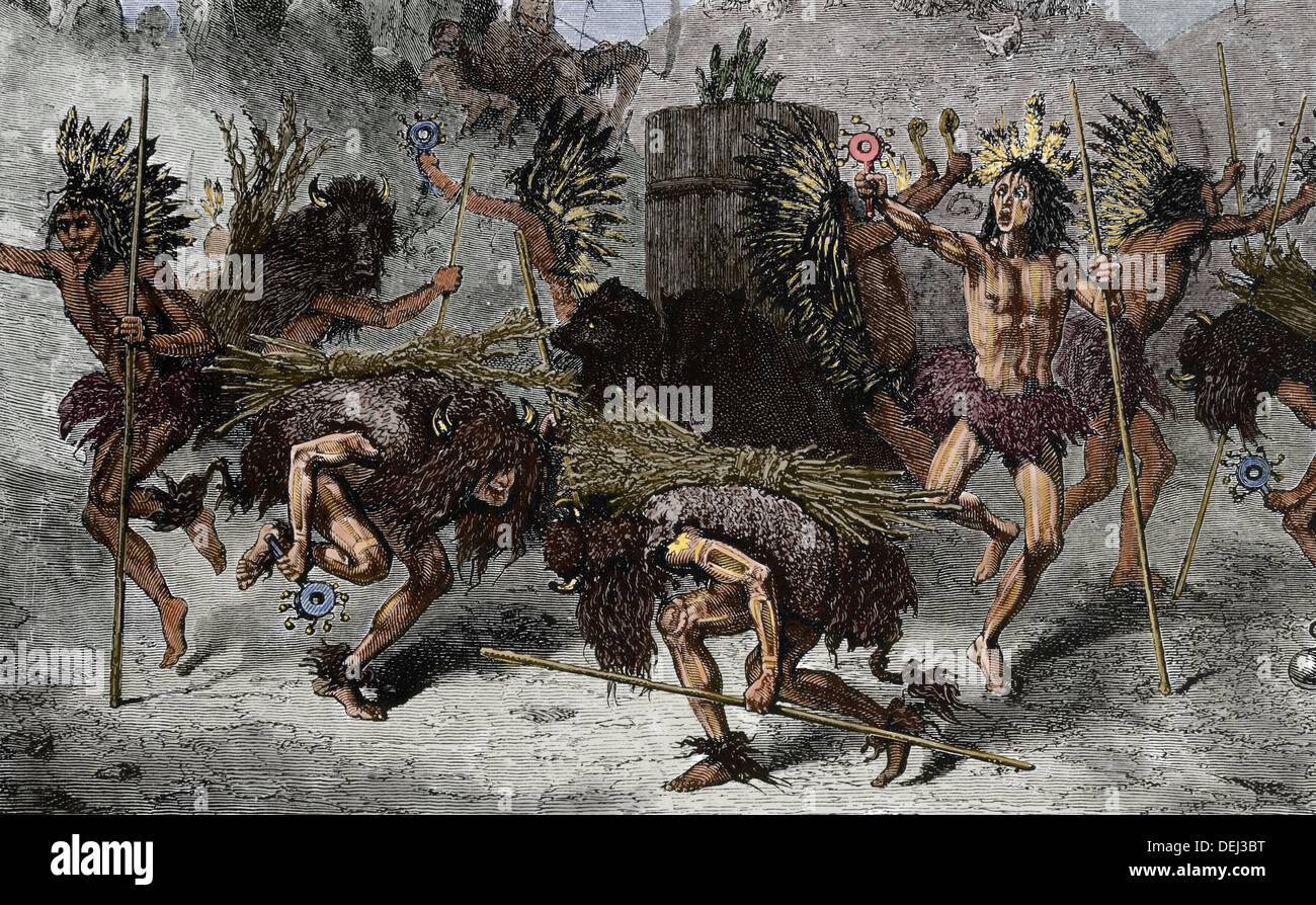 Einheitsstaat. Native American. Die Buffalo-Tanz, c.1880. Gravur. Farbige. Stockfoto