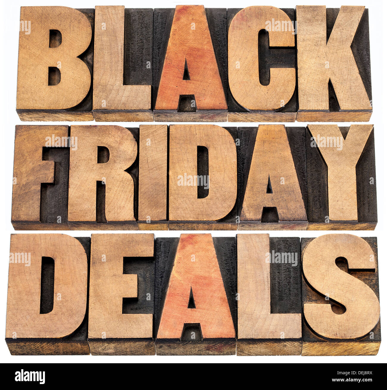 Schwarzer Freitag - isolierten Text im Buchdruck Holzart. Stockfoto