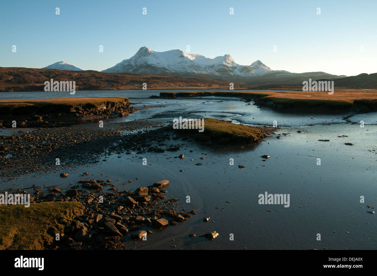 Ben Loyal über Watt auf den Kyle of Tongue, Sutherland, Schottland, UK Stockfoto