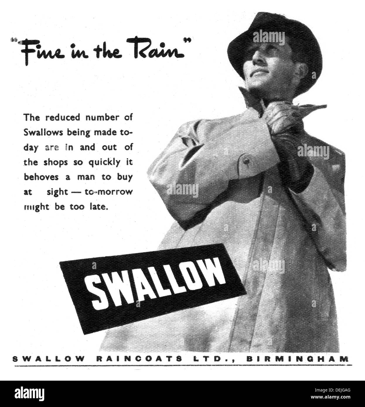 1947-Anzeige für Herrenbekleidung Stockfoto