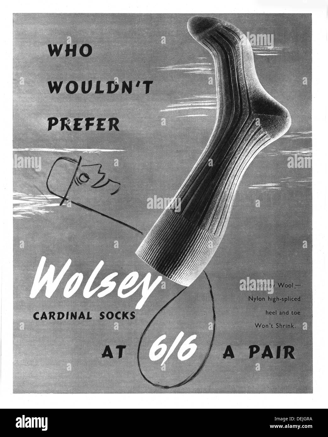 1952 Socken Wolsey Anzeige Stockfoto