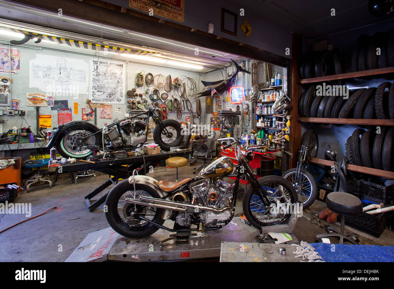 Powerplant Motorradfirma, Melrose Ave., Los Angeles, California, Vereinigte Staaten von Amerika Stockfoto