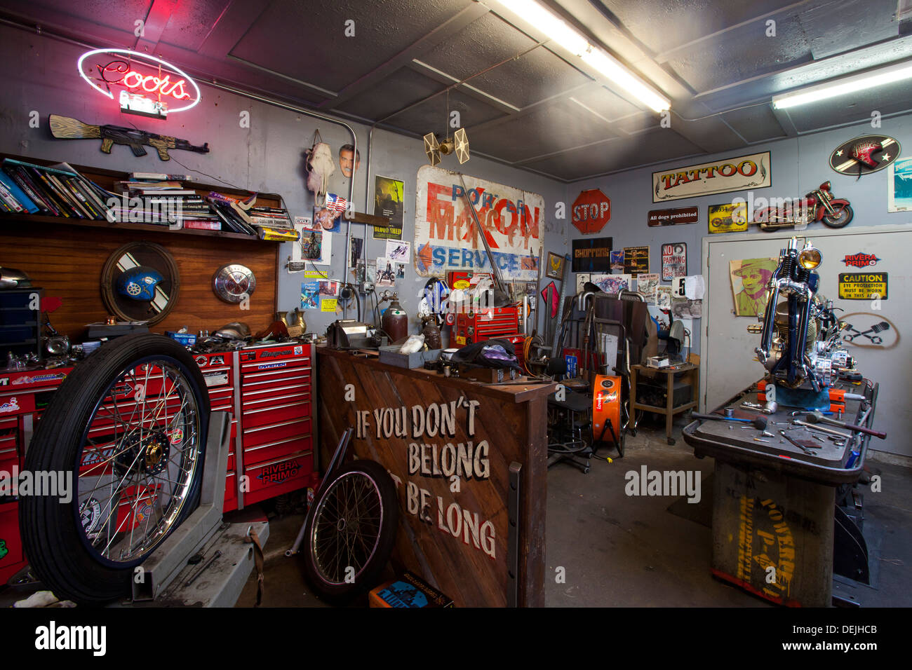 Powerplant Motorradfirma, Melrose Ave., Los Angeles, California, Vereinigte Staaten von Amerika Stockfoto