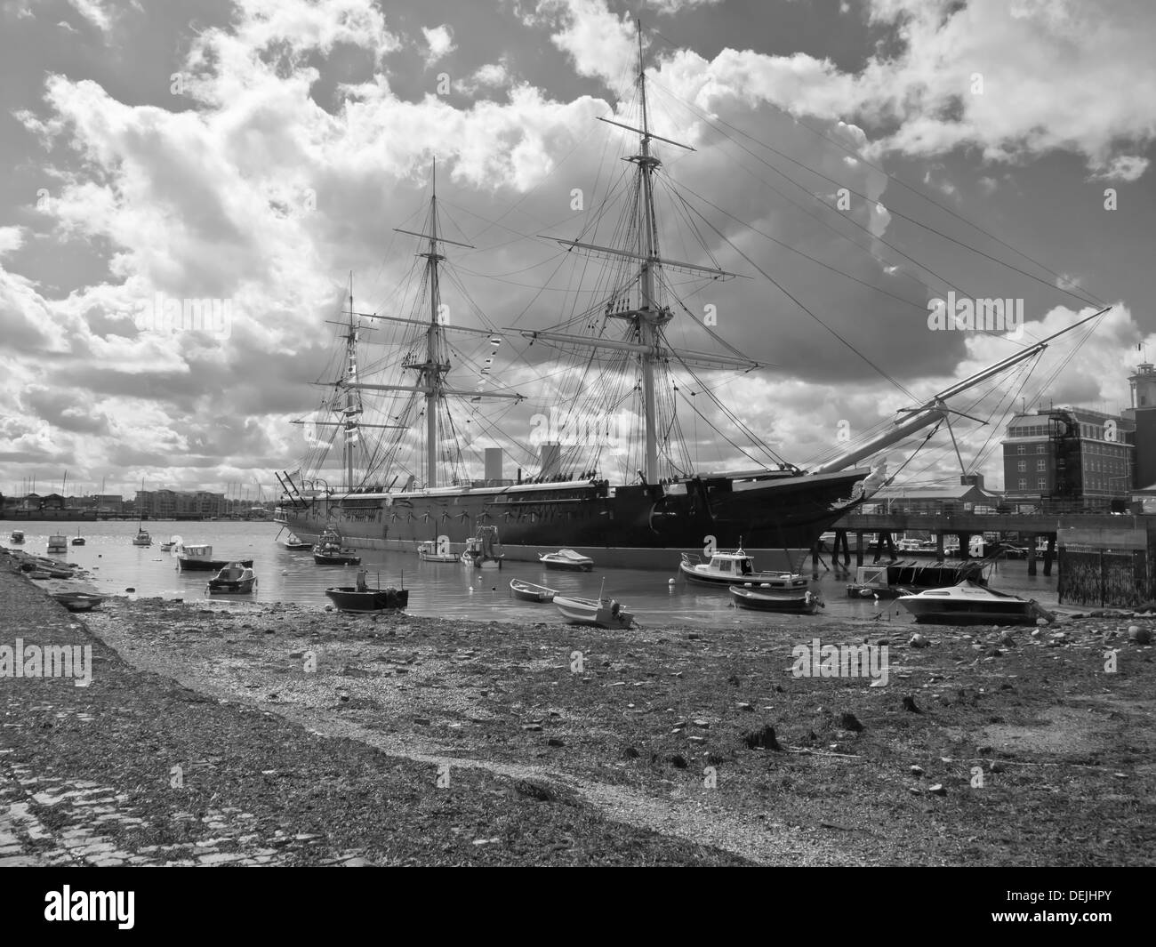 Historischen Schlachtschiff HMS Warrior im Hafen von Portsmouth Stockfoto