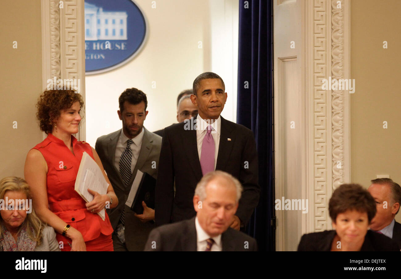 Washington DC, USA. 19. September 2013. US-Präsident Barack Obama kommt, um Bemerkungen bei einem Treffen von seinen Export Council in der Eisenhower Executive Office Building in Washington, DC am 19. September 2013 liefern. Bildnachweis: Yuri Gripas / Pool über CNP Credit: Dpa picture-Alliance/Alamy Live News Stockfoto