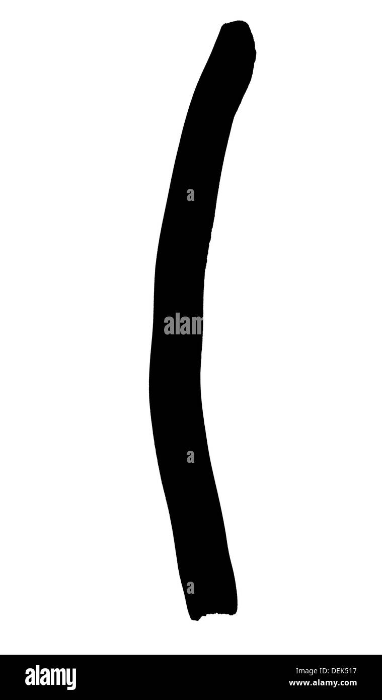 Buchstabe L Hand geschrieben in schwarzer Tinte auf weißem Hintergrund Stockfoto