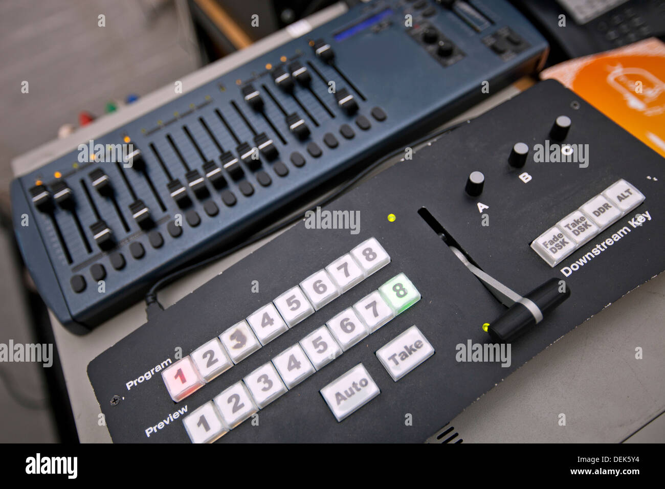 Close-up Tonaufnahme Ausrüstung Fernsehstudio Stockfoto