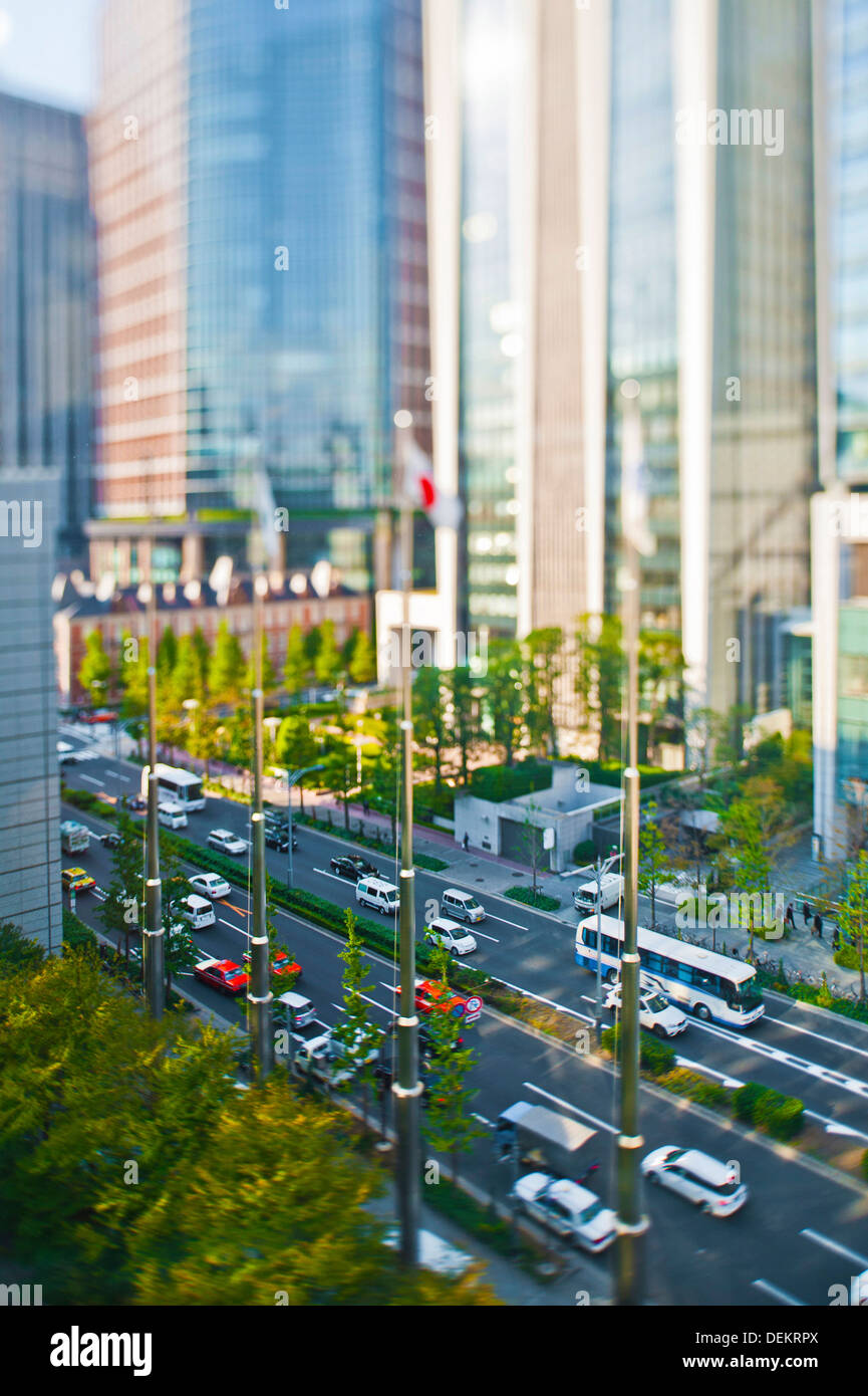 Draufsicht der Verkehr auf Straße, Stadt Tokio, Japan Stockfoto