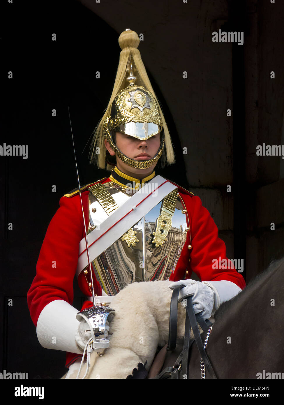 Gardisten auf dem Pferderücken in London Stockfoto