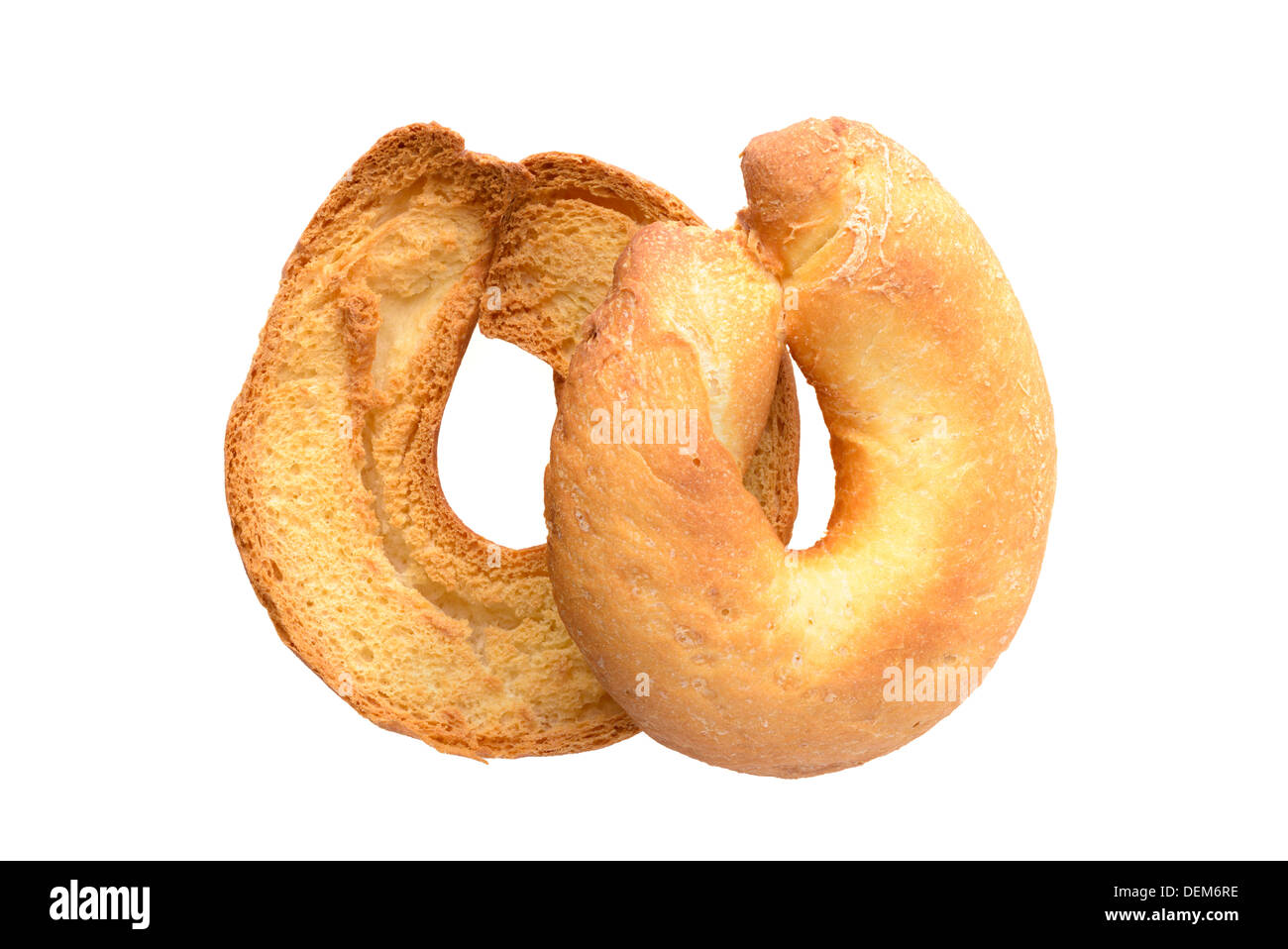 Brot: getoastete Bagels, isoliert auf weißem Hintergrund Stockfoto