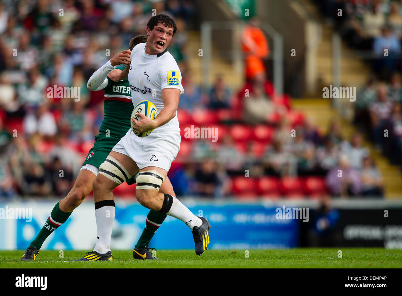 Leicester, UK. 21. September 2013. Aktion während der Aviva Premiership Runde 3-Match zwischen Leicester Tigers und Newcastle Falcons spielte an der Welford Road, Leicester Credit: Graham Wilson/Alamy Live News Stockfoto