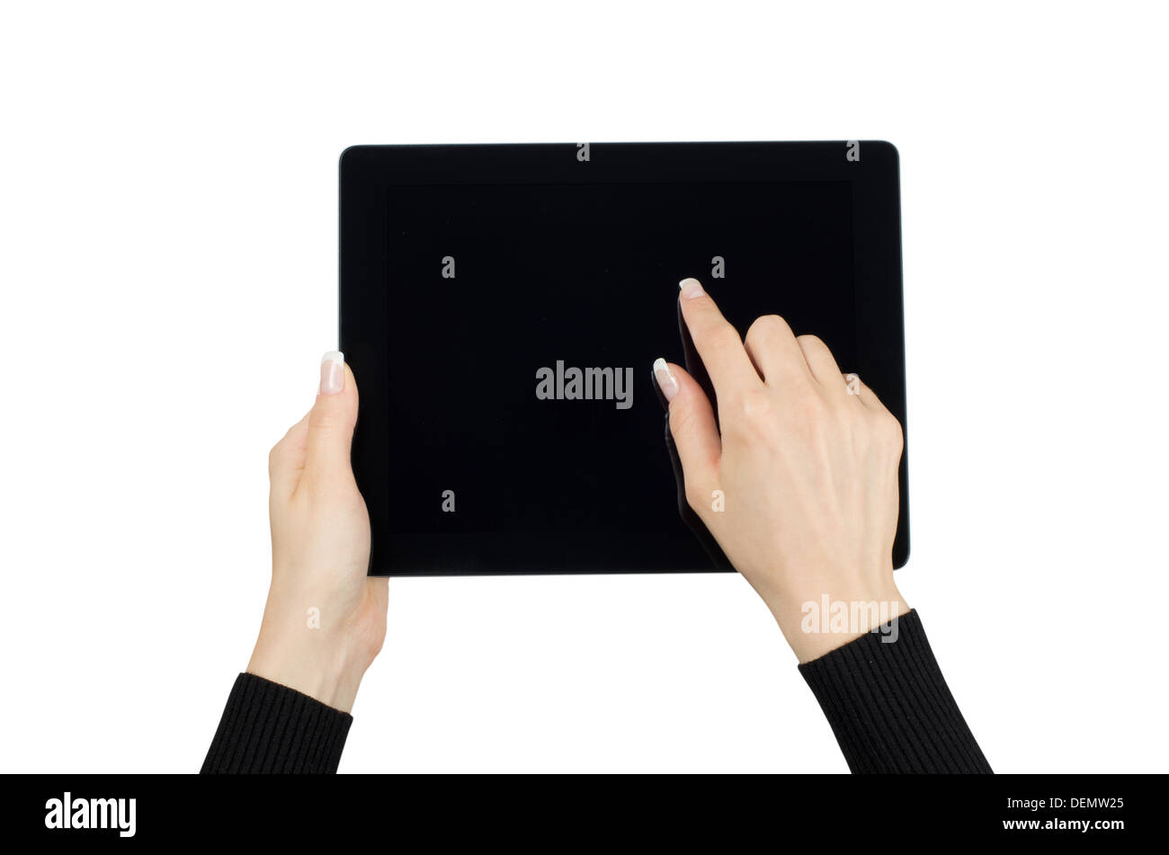 Tablet-Computer in einer Hand Stockfoto