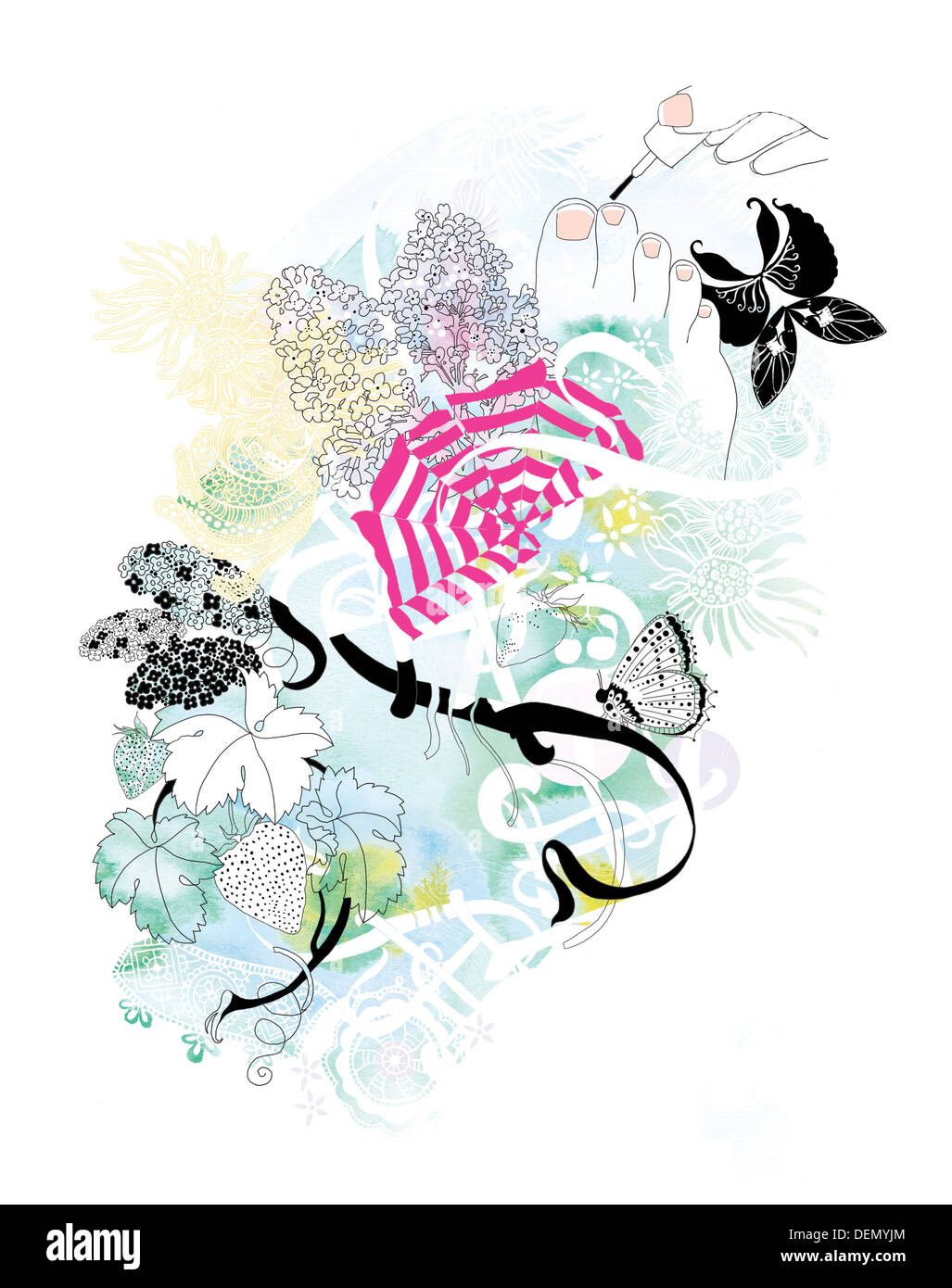 Französische Maniküre, Sommer bereit Füße. Stockfoto