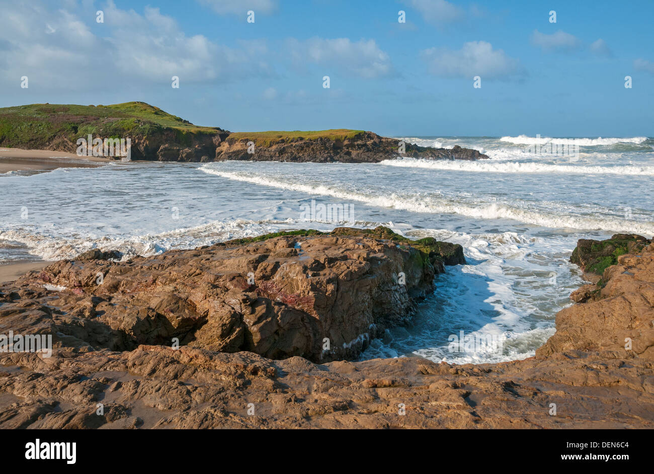 Kalifornien, San Mateo County Küste, Bean Hollow State Beach, Pazifik, brechenden Wellen, Surfen Stockfoto