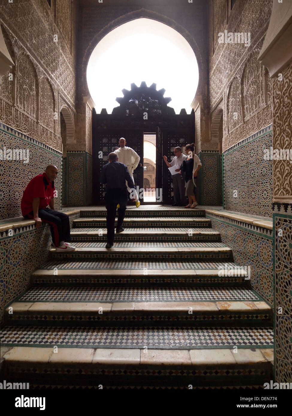 Eintritt in die Koranschule Bou Inania in Fez, Marokko Stockfoto
