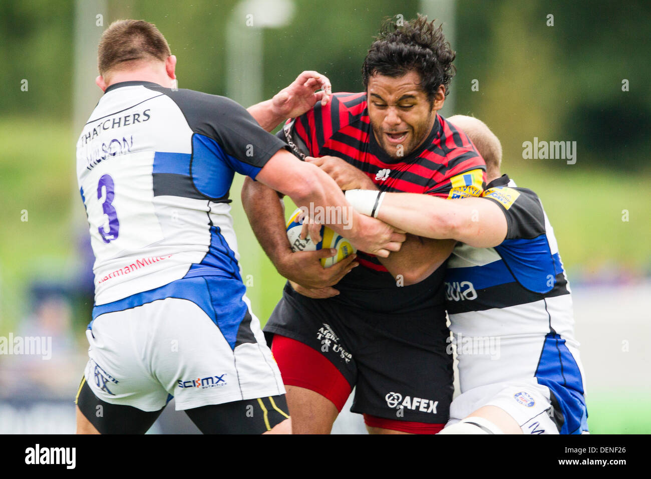 LONDON, UK - Sonntag, 22. September 2013. Aktion während der Aviva Premiership Runde 3-Match zwischen Sarazenen und Bath Rugby gespielt bei Allianz Park, London Stockfoto