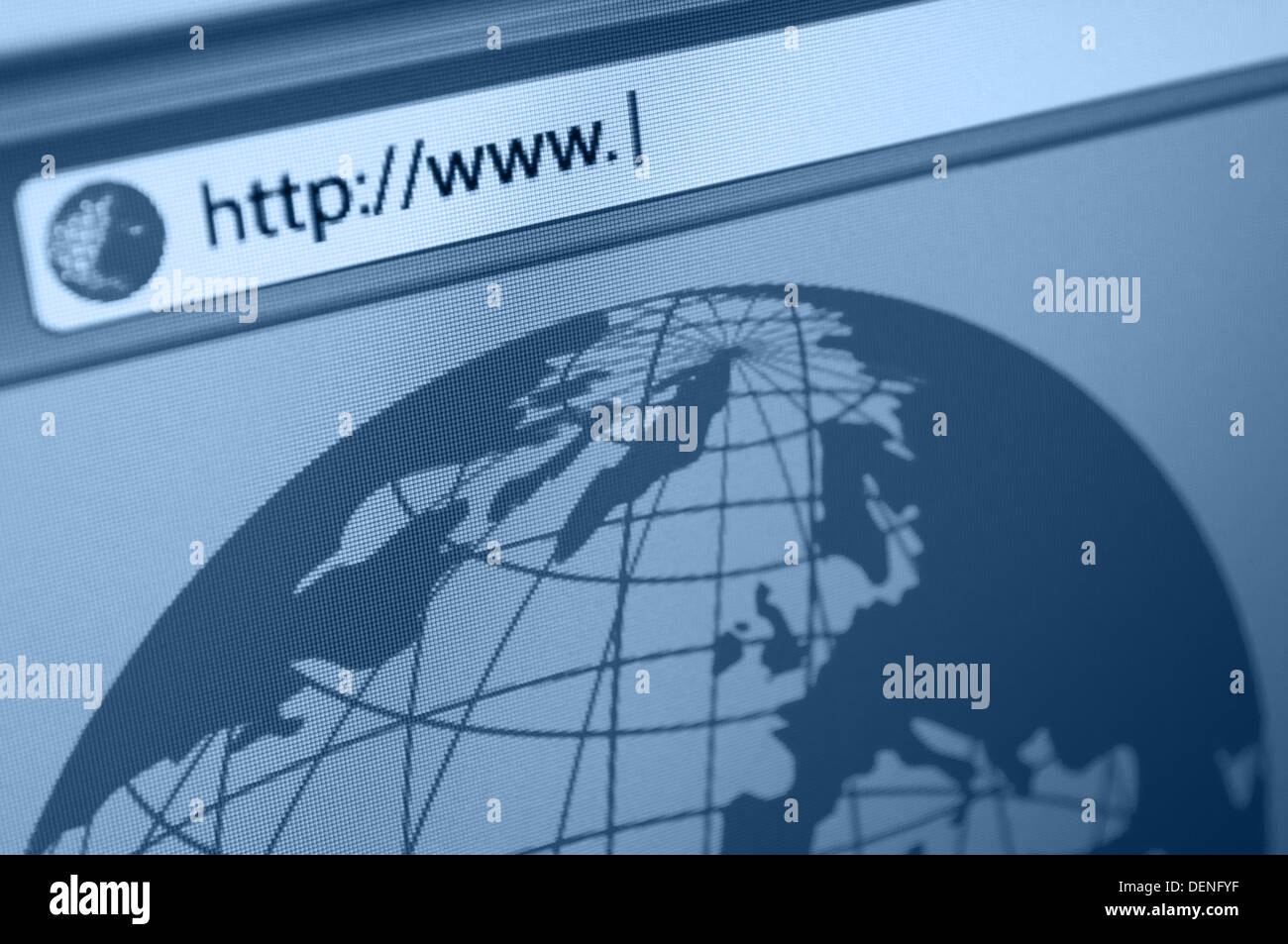Nahaufnahme der Computerbildschirm mit Favicon und URL-Adressleiste in fiktiven Webbrowser - geringe Schärfentiefe Stockfoto