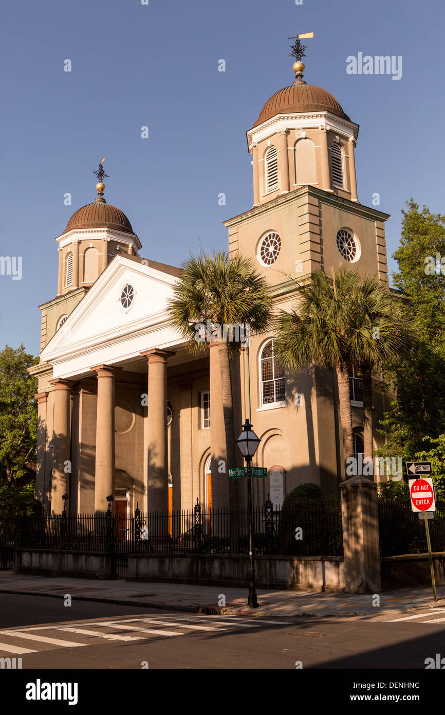 Ersten schottischen presbyterianischen Kirche an der Meeting Street in Charleston, SC. Stockfoto