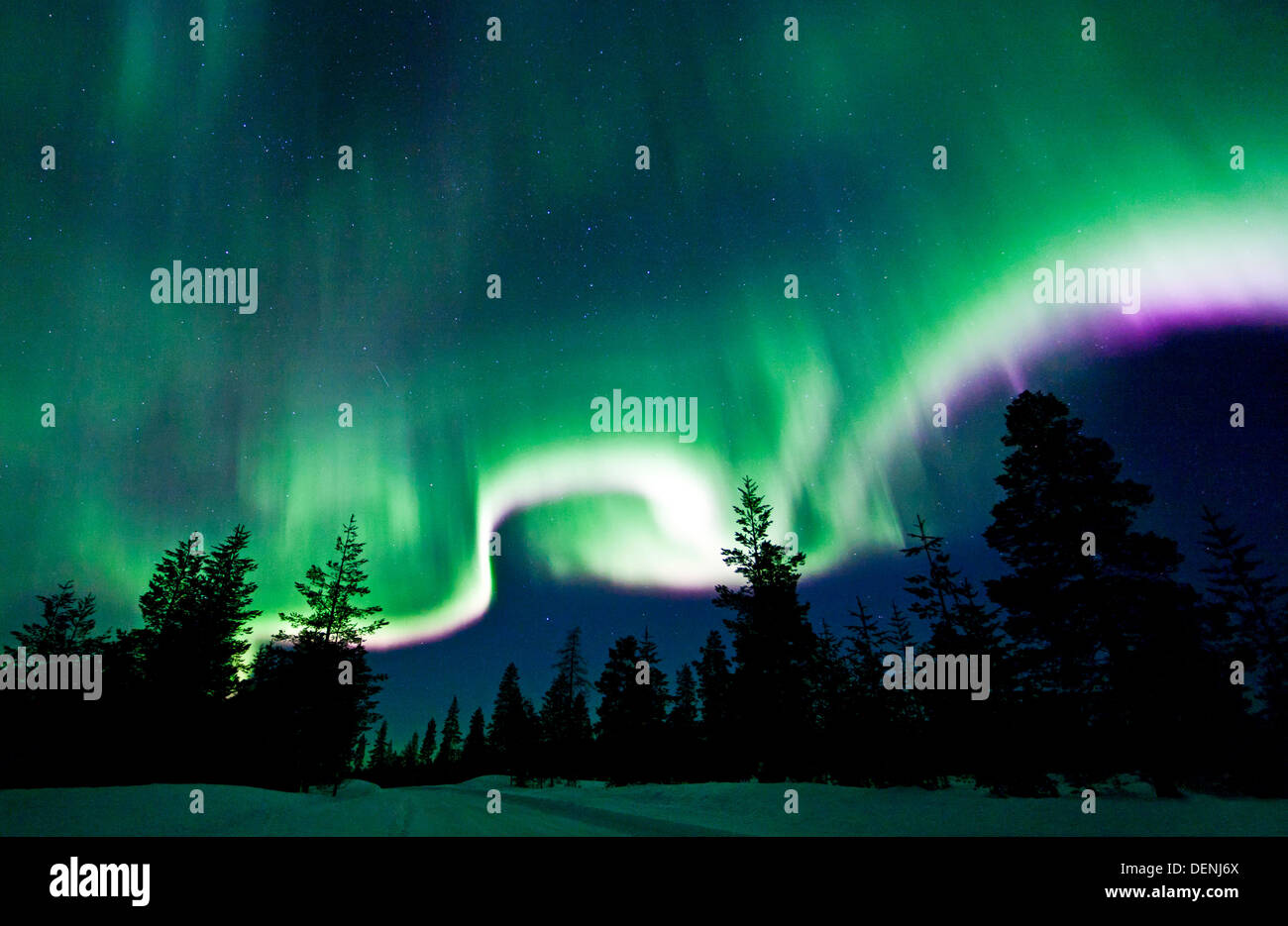 Nordlicht oder Aurora Borealis in Nordfinnland. Stockfoto