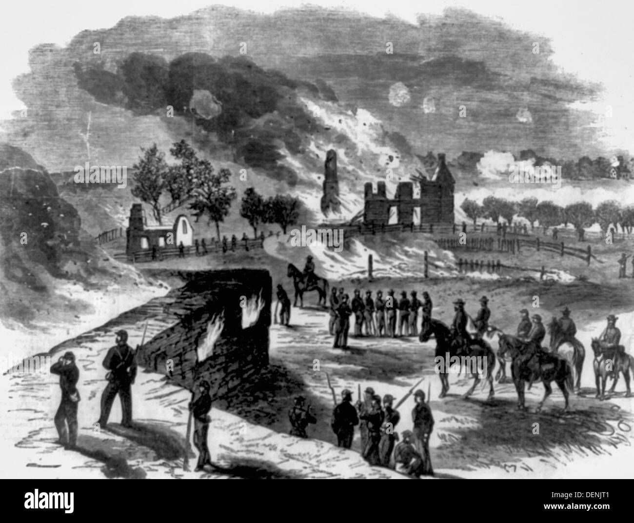 Die Schlacht von Antietam - Verbrennung von Mr Mumma Haus und Scheunen, 1862 Stockfoto
