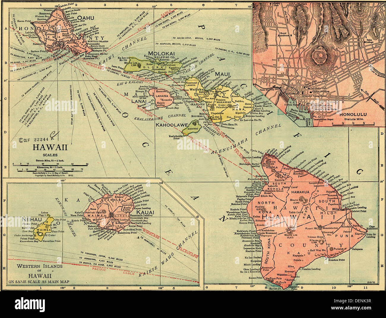 Karte von Hawaii 1912 Stockfoto