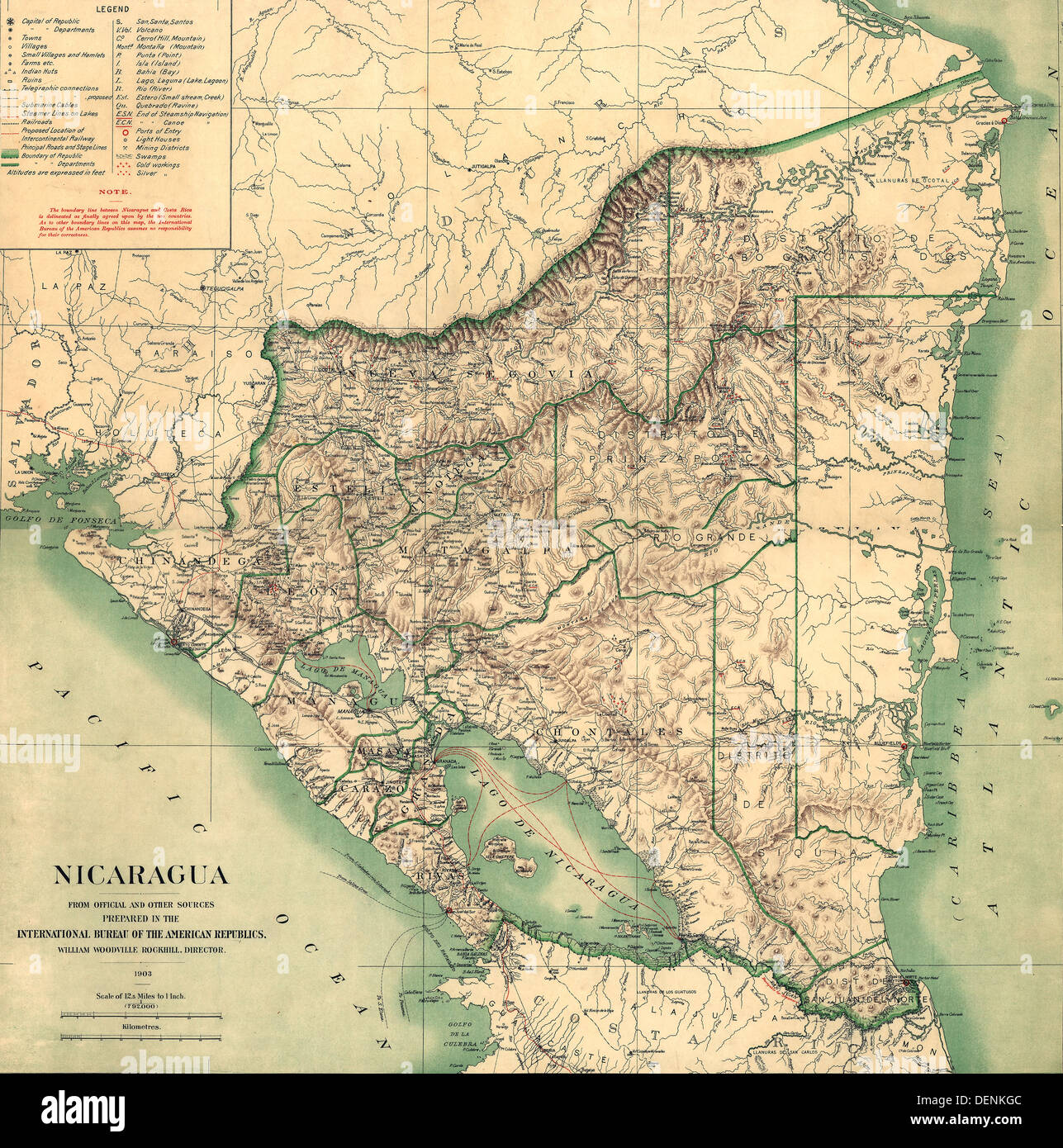 Karte von Nicaragua 1903 Stockfoto