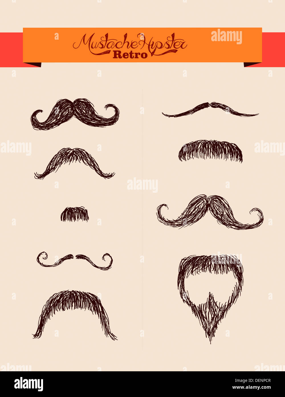 Retro-Hipster Modelabel Band Text über Schnurrbärte festgelegt. EPS10 Vektor-Datei organisiert in Schichten für die einfache Bearbeitung. Stockfoto