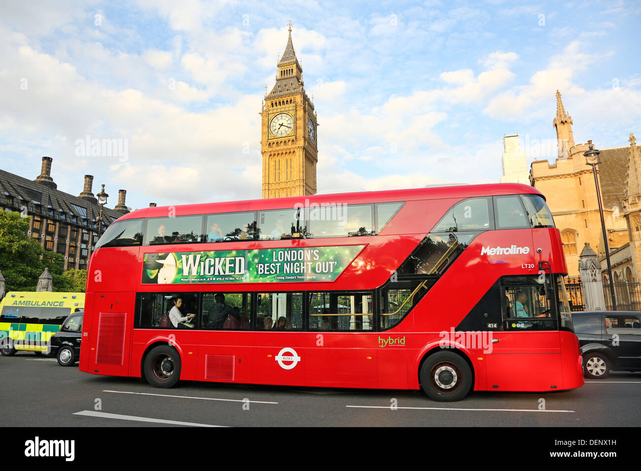 Big Ben, Houses of Parliament und roten Londoner Doppeldecker-Bus Stockfoto