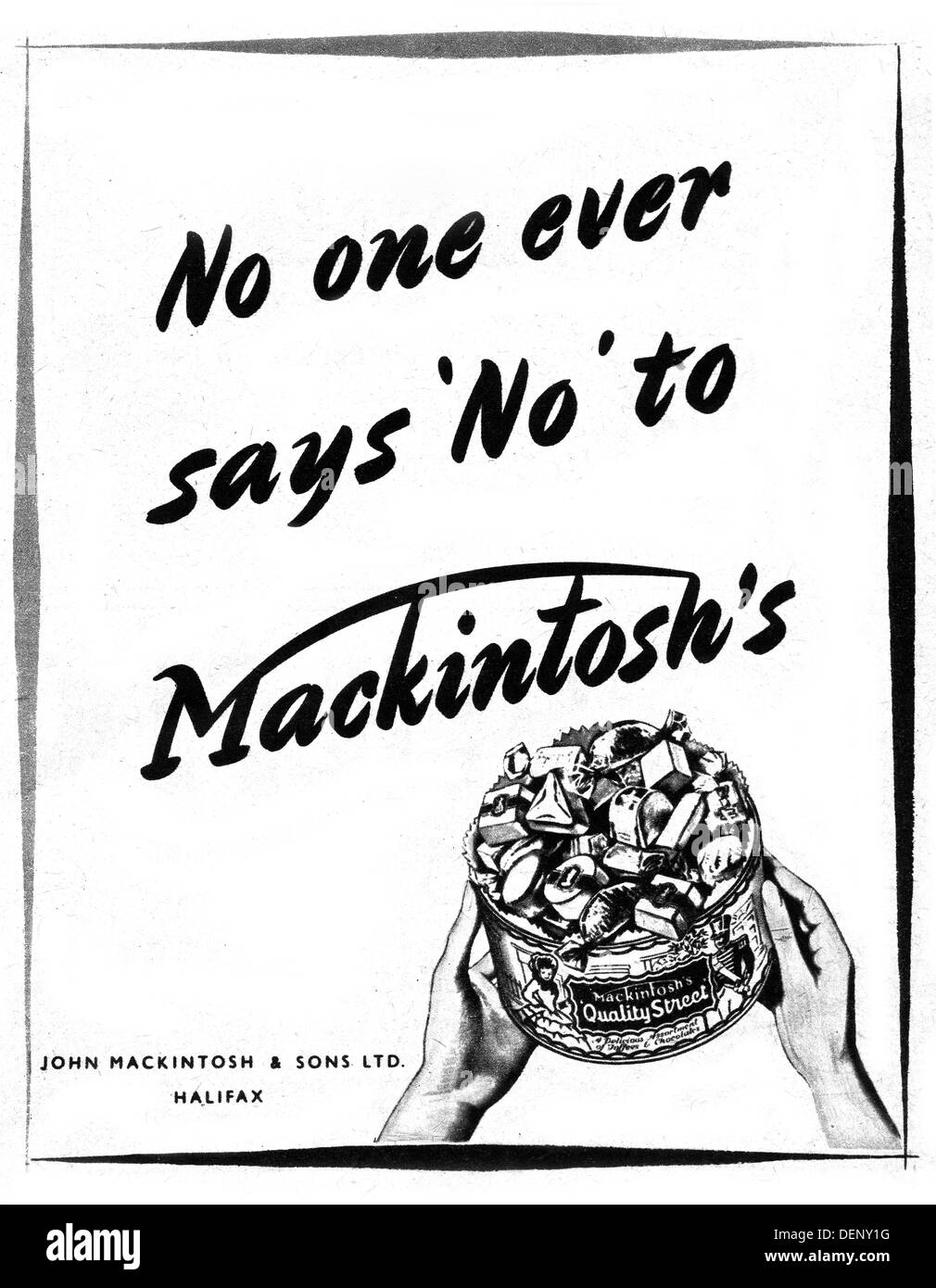 1952-Anzeige für Quality Street Pralinen Stockfoto