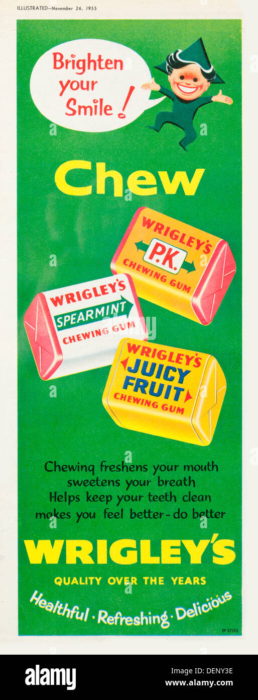 1955 Wrigley Kaugummi Werbung Stockfoto