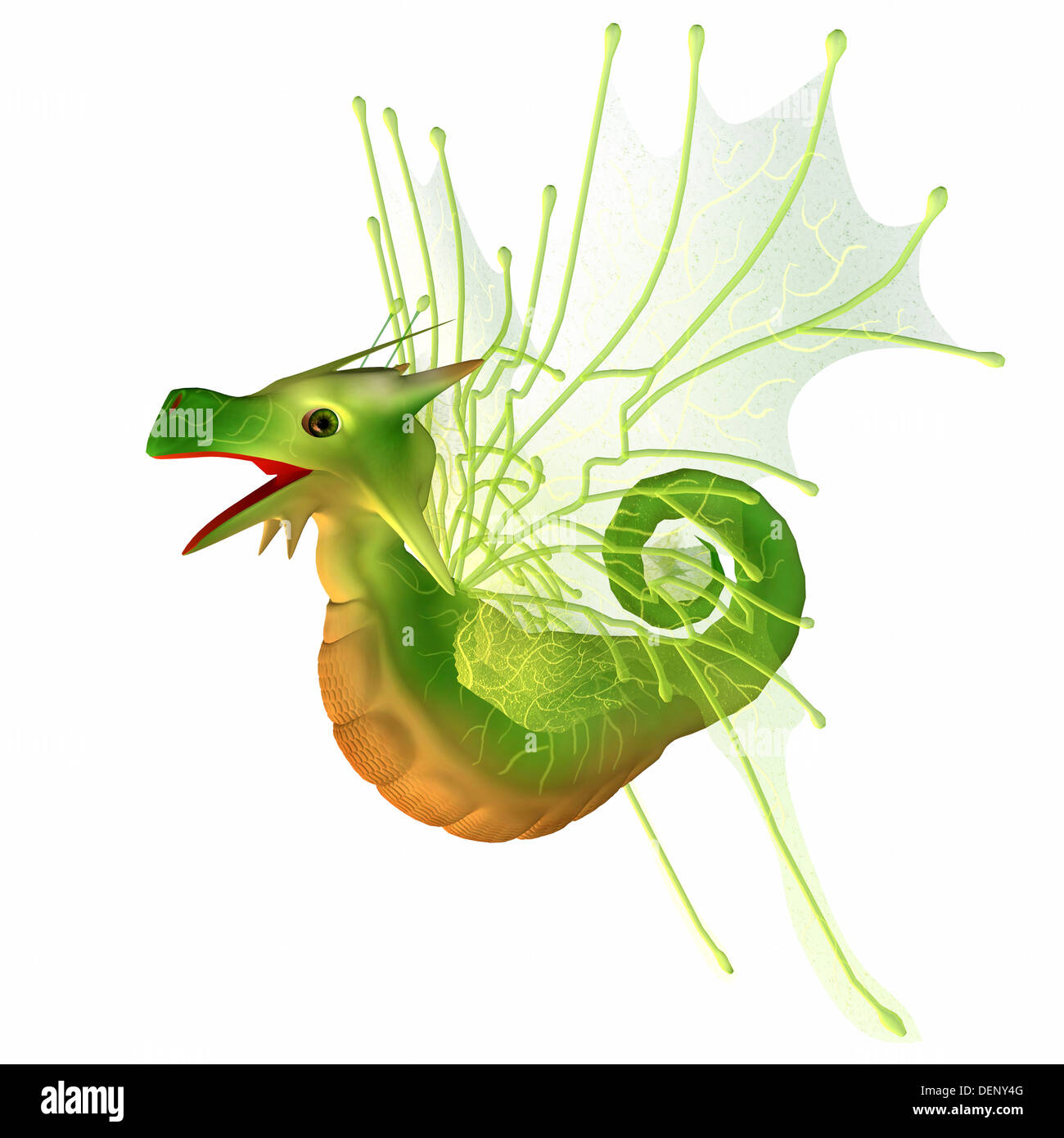 Ein Geschöpf von Mythos und Phantasie der Drache ist ein freundliches Tier mit Hörnern und Flügel. Stockfoto